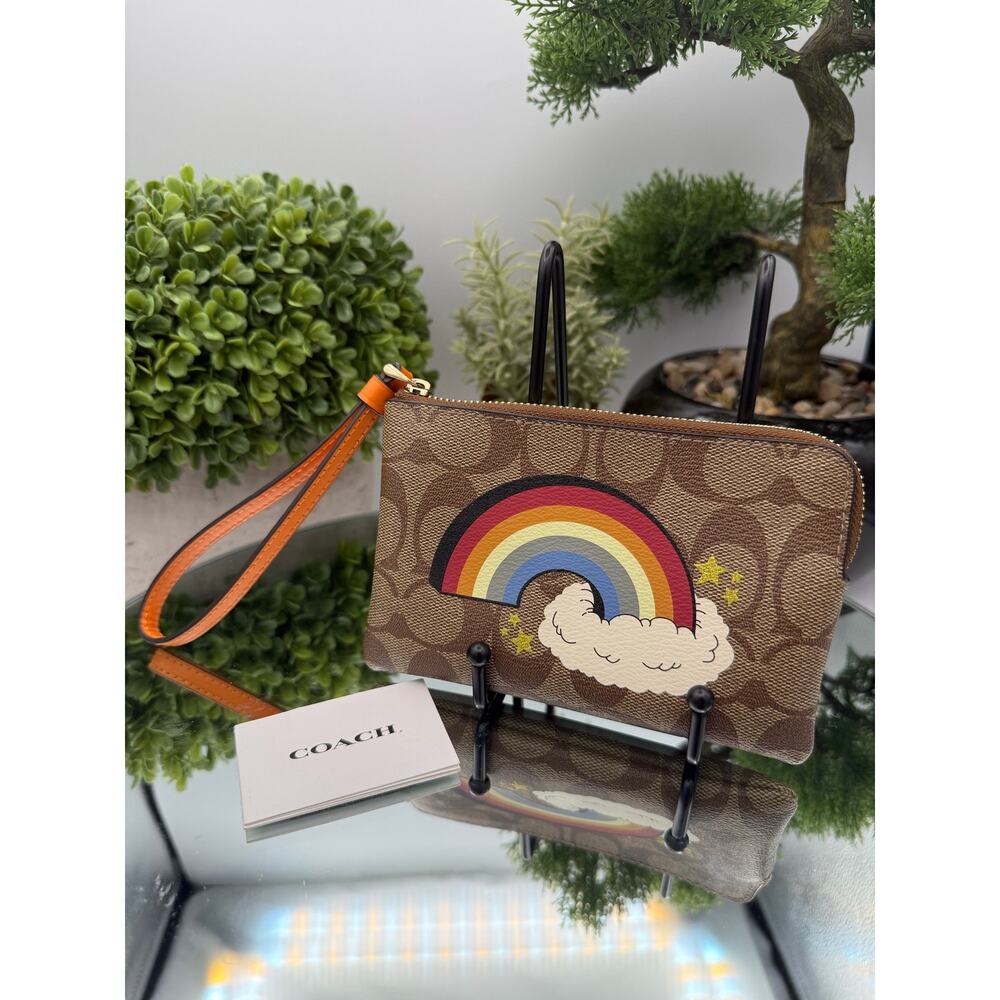Coach Corner Zip Wristlet in Signature Canvas with Rainbow